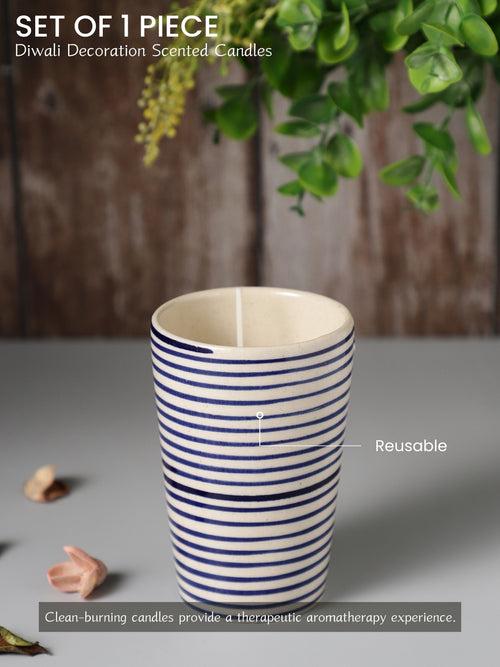 Parikrama Blue Spiral Cylindrical Ceramic Scented Candle