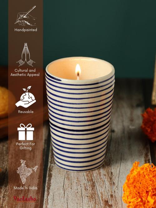 Parikrama Blue Spiral Cylindrical Ceramic Scented Candle