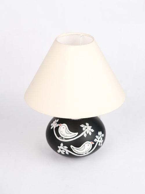 Hand Painted  Chiraiya White Bird Black Terracotta Lamp