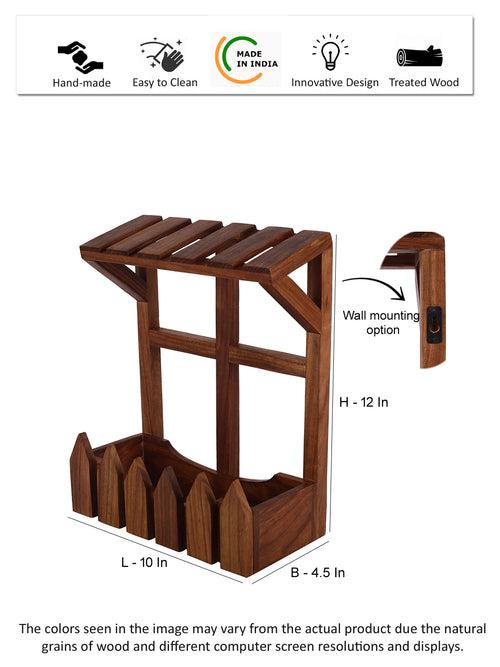 Hand Crafted Sheesham Wood Hut Magazine Holder with Wall Mounting Option