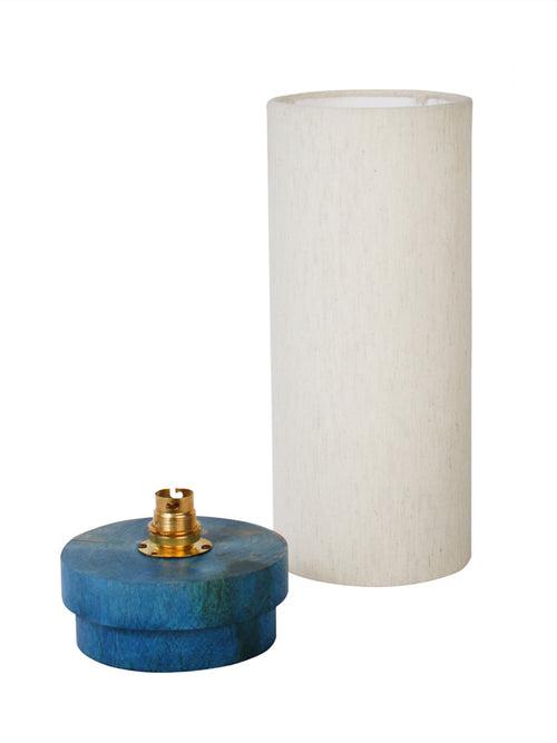 Hand-made Ivory and Blue Wooden Table Lamp