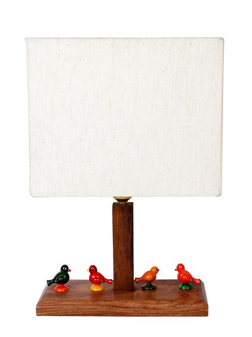 Morning sparrow Wooden Table Lamp with White Matt Shade with Cute Birds