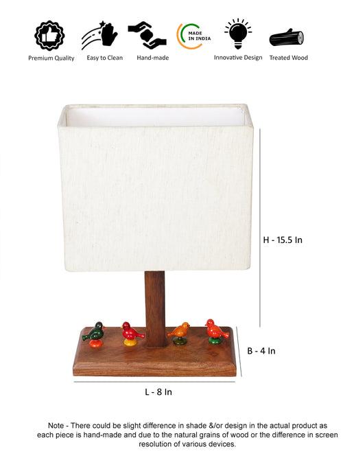 Morning sparrow Wooden Table Lamp with White Matt Shade with Cute Birds