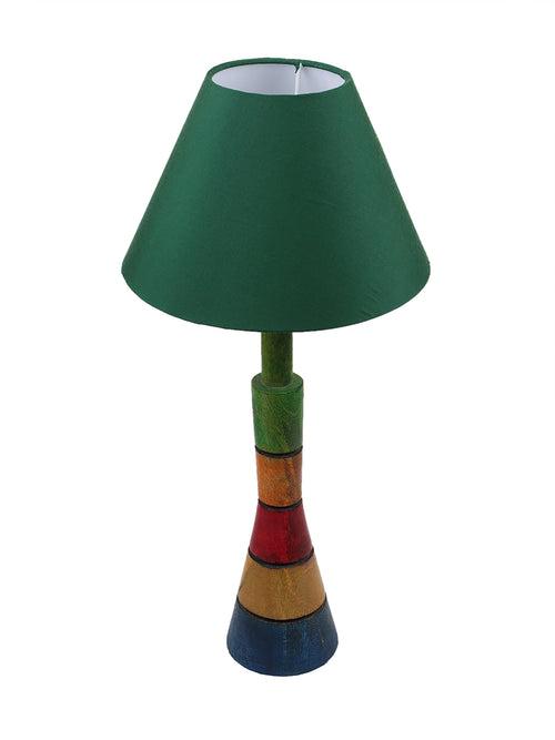 Multicolored Wooden Table Lamp with Green Shade