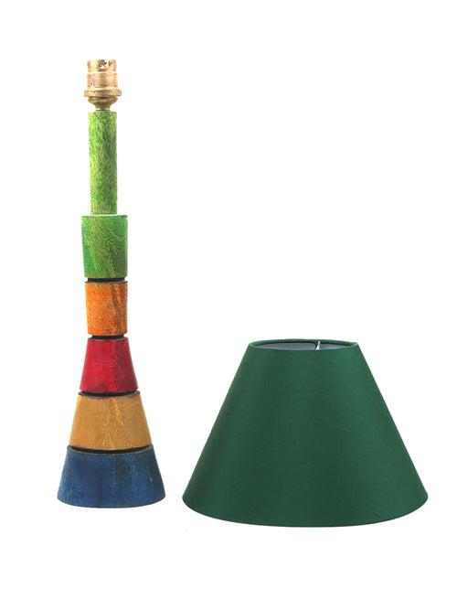 Multicolored Wooden Table Lamp with Green Shade