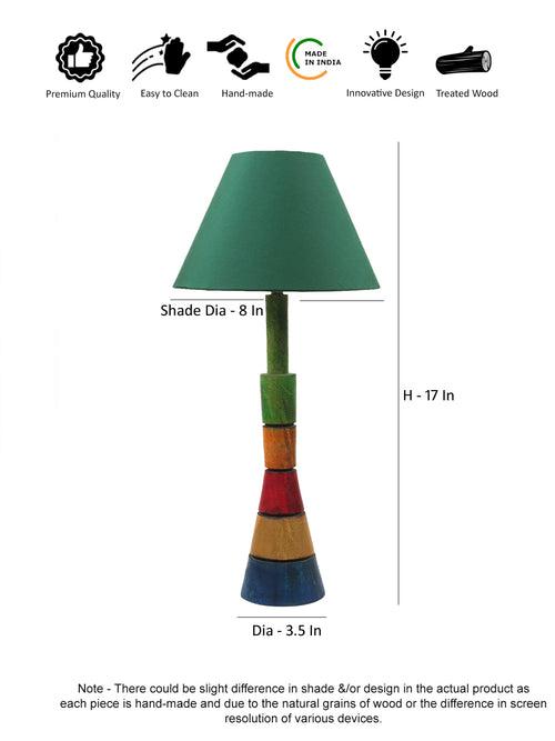 Multicolored Wooden Table Lamp with Green Shade