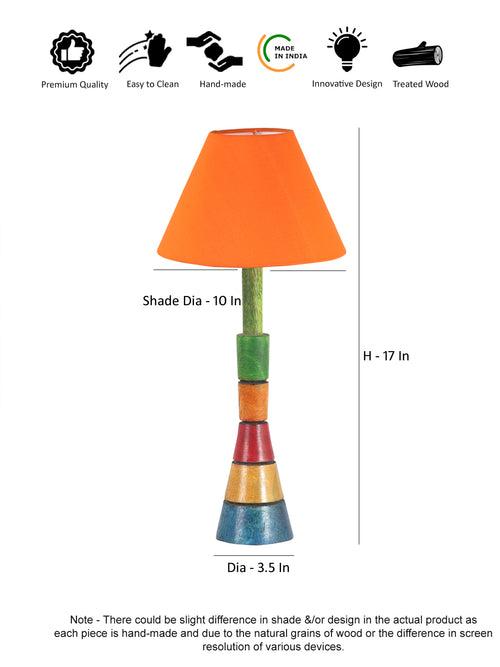 Multicolored Wooden Taper Table Lamp with Orange Shade