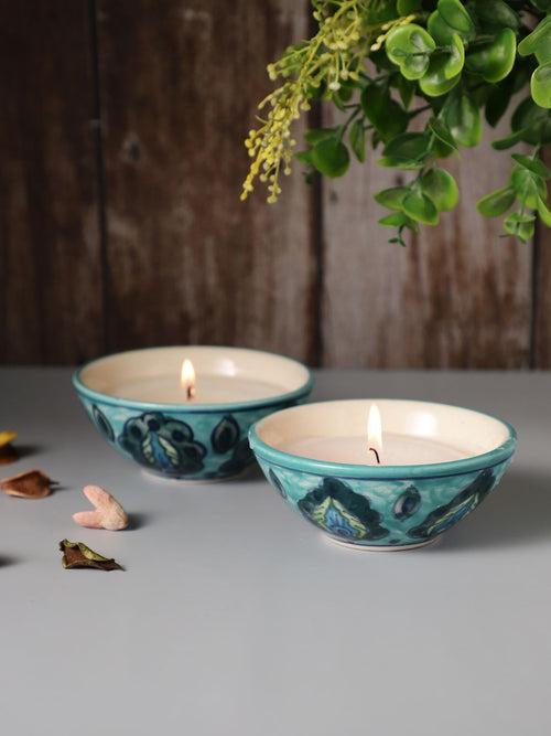 Vrinda Green 4 Inch Ceramic Scented Candles Set of 2