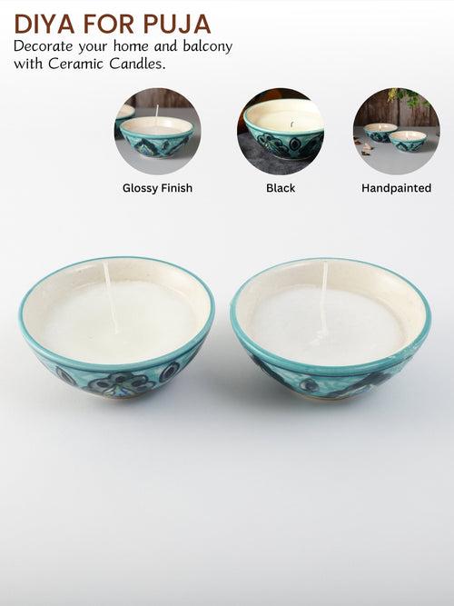 Vrinda Green 4 Inch Ceramic Scented Candles Set of 2