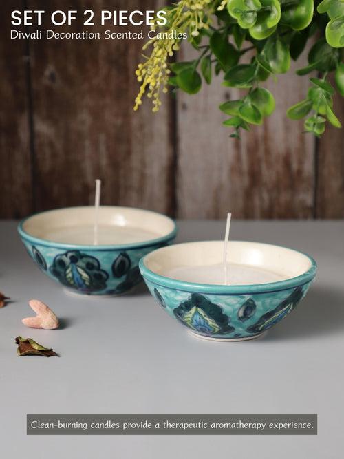 Vrinda Green 4 Inch Ceramic Scented Candles Set of 2