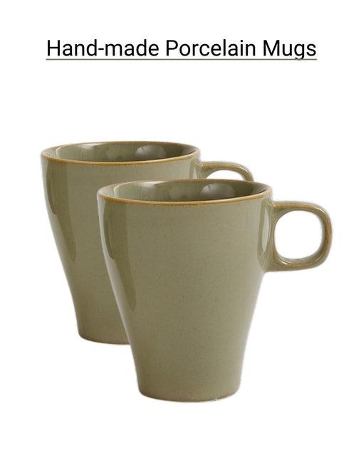 Handmade Henna Green Porcelain Mugs Set of Two