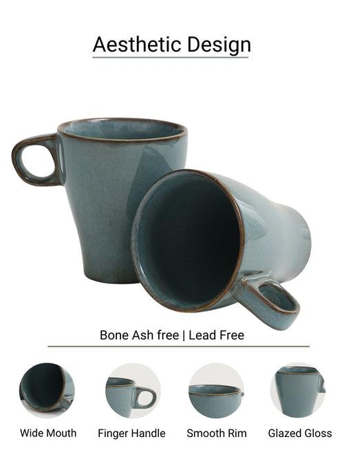 Handmade Blue Porcelain Finger Handled Mugs Set of Two