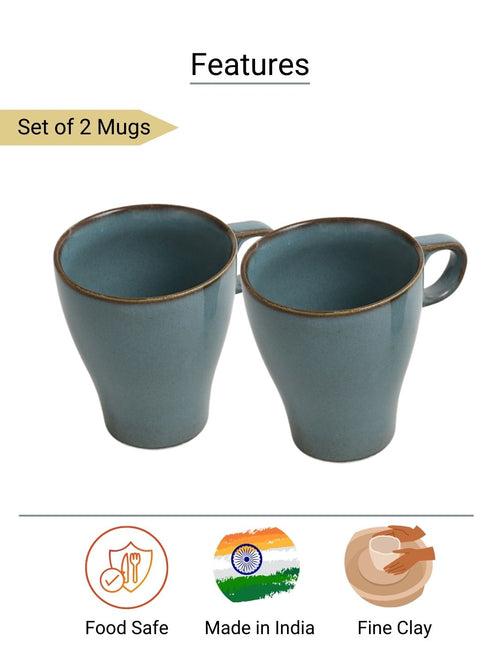 Handmade Blue Porcelain Finger Handled Mugs Set of Two