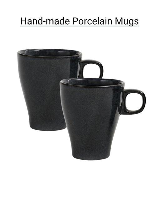 Handmade Shades of Black Finger Handles Porcelain Mugs Set of Two