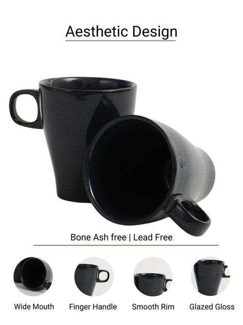 Handmade Shades of Black Finger Handles Porcelain Mugs Set of Two