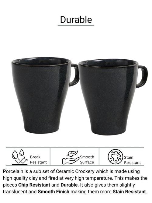 Handmade Shades of Black Finger Handles Porcelain Mugs Set of Two