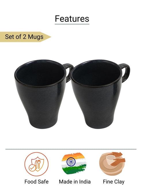 Handmade Shades of Black Finger Handles Porcelain Mugs Set of Two