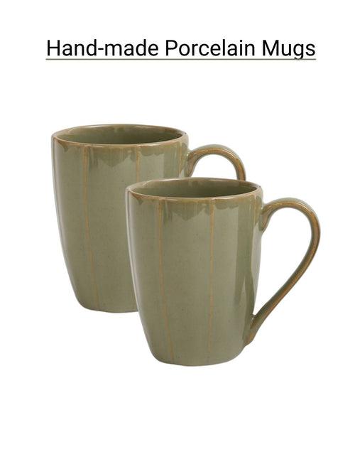 Handmade Henna Green Porcelain Coffee Mugs Set of Two