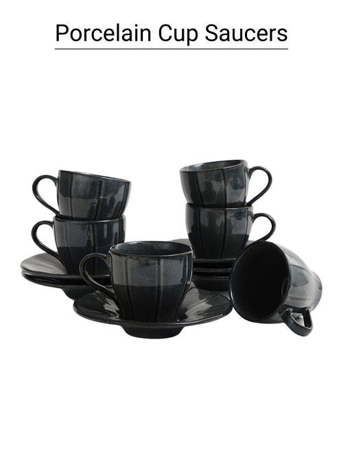 Shades of Black Handmade Porcelain Cup Saucers Set of 6