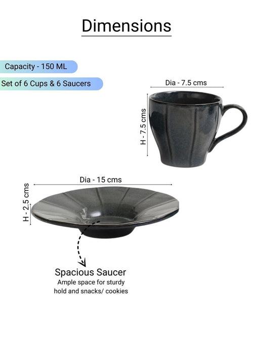 Shades of Black Handmade Porcelain Cup Saucers Set of 6