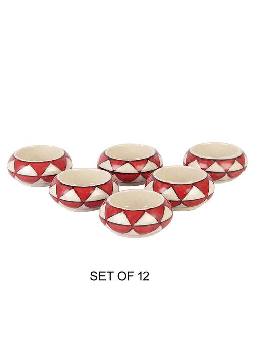 Red Triangles Ceramic Diyas/ Tea Light Holders 12 Pc Set