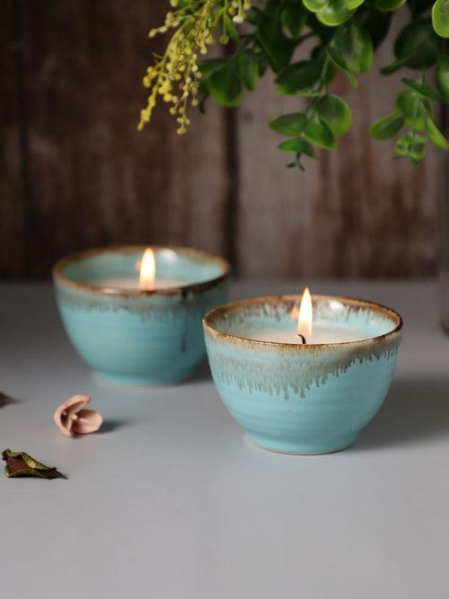 Mint Green 4 Inch Ceramic Scented Candles Set of 2