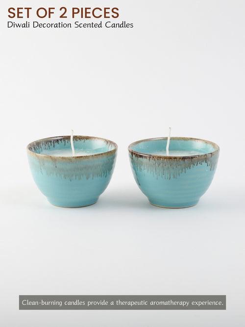 Mint Green 4 Inch Ceramic Scented Candles Set of 2