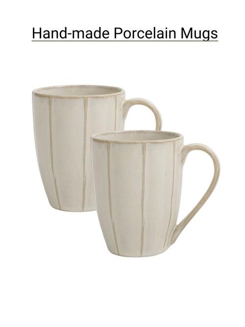 Cotton White Handmade Porcelain Coffee Mugs Set of Two