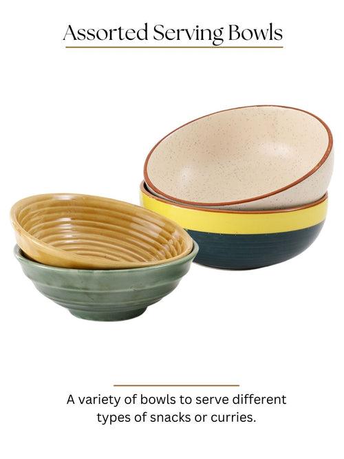 Hand-made Mix n Match Solid Colored Ceramic Serving Bowls Set of 4