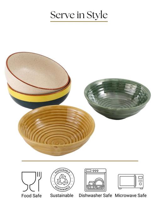 Hand-made Mix n Match Solid Colored Ceramic Serving Bowls Set of 4