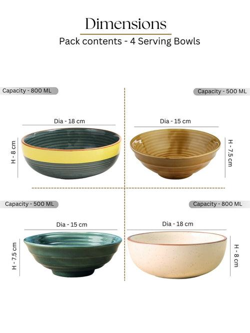 Hand-made Mix n Match Solid Colored Ceramic Serving Bowls Set of 4