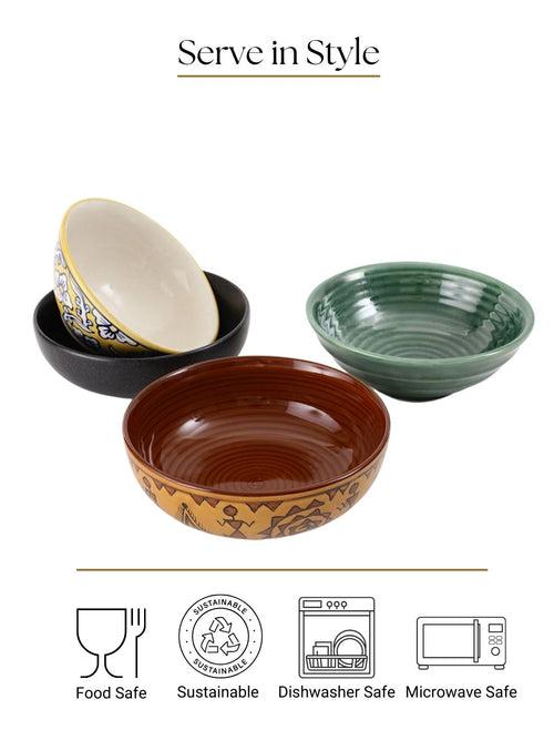 Hand-made Mix n Match Multicolored Ceramic Serving Bowls Set of 4