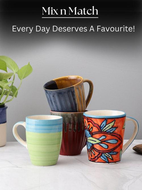 Hand-made Mix n Match Multicolored Ceramic Mugs Set of 4