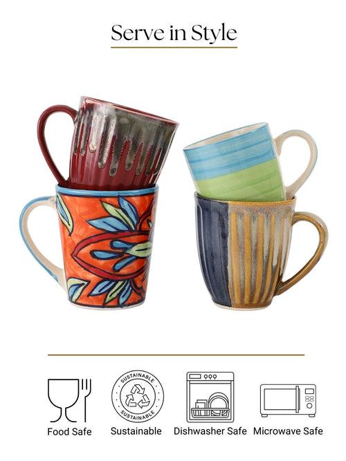 Hand-made Mix n Match Multicolored Ceramic Mugs Set of 4