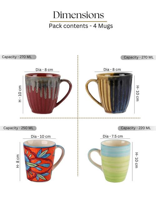 Hand-made Mix n Match Multicolored Ceramic Mugs Set of 4