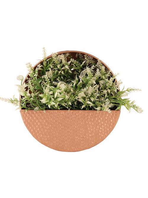 Round Copper Hammered 10 Inch Metal Wall Hanging Flower Vase/ Indoor Planter Planter