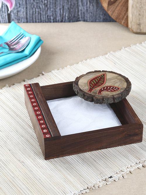 Red Leaf Mango Wood Napkin/Tissue Holder