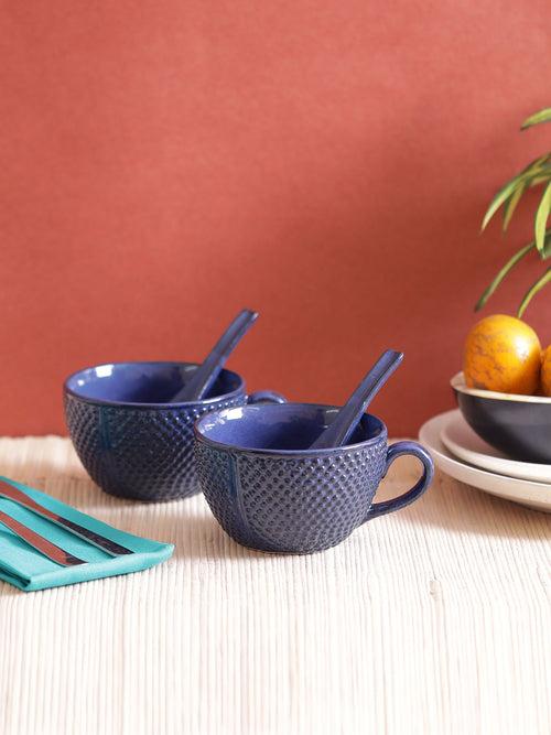 Midnight Blue Ceramic Soup Mugs Set of Two