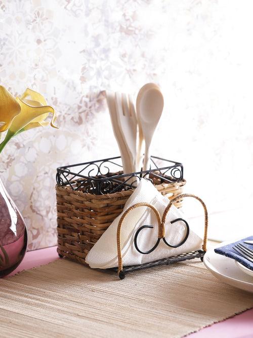 Bamboo Wicker Napkin and Cutlery Holder