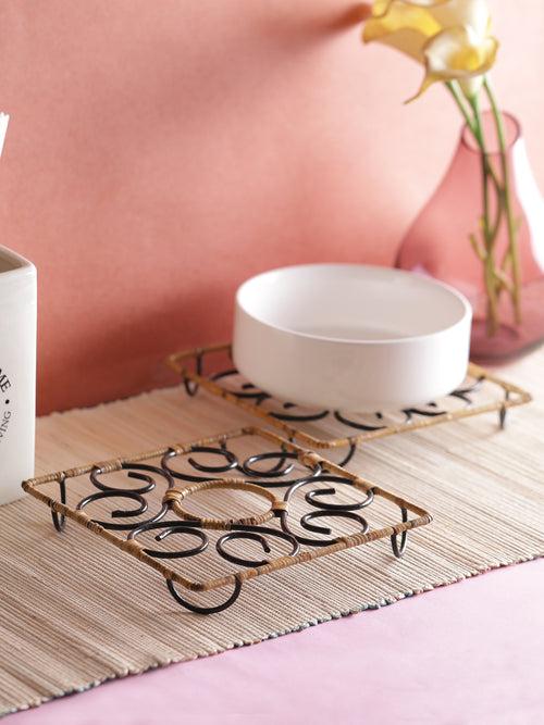 Bamboo Square Hotpots/  Trivets Set of Two
