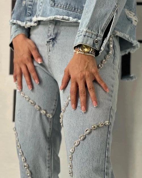 Lola Rhinestone Wide Leg Jeans