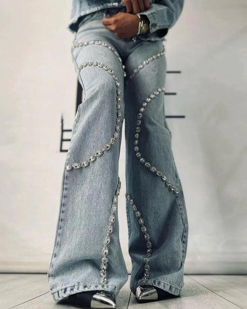 Lola Rhinestone Wide Leg Jeans