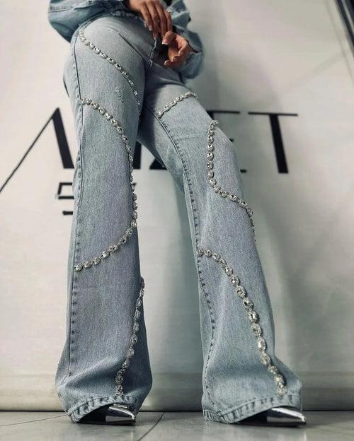 Lola Rhinestone Wide Leg Jeans