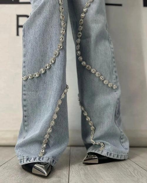 Lola Rhinestone Wide Leg Jeans