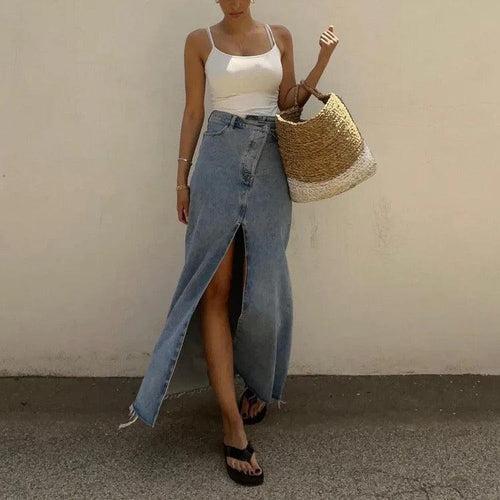 Jamie Slit Maxi Denim Skirt