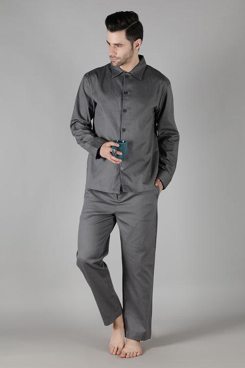 Men's Dark Grey Polka Pyjama Set