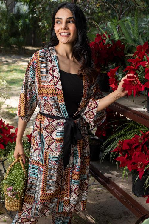 Aztec Puzzle Tie-Up Robe & Pyjama Set