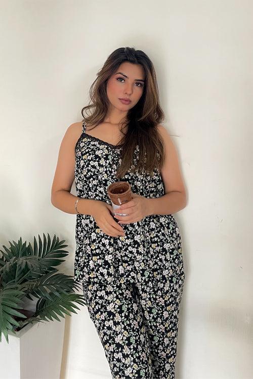 Black Floral Pyjama Set