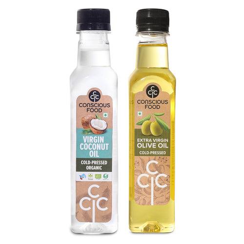 Pack of Extra Virgin Olive Oil - 250ml & Virgin Coconut Oil - 250ml