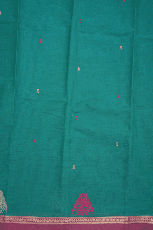 Zari And Threadwork Buttis Teal Green Kanchi Cotton Saree